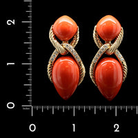 18K Yellow Gold Estate Coral and Diamond Earrings, France