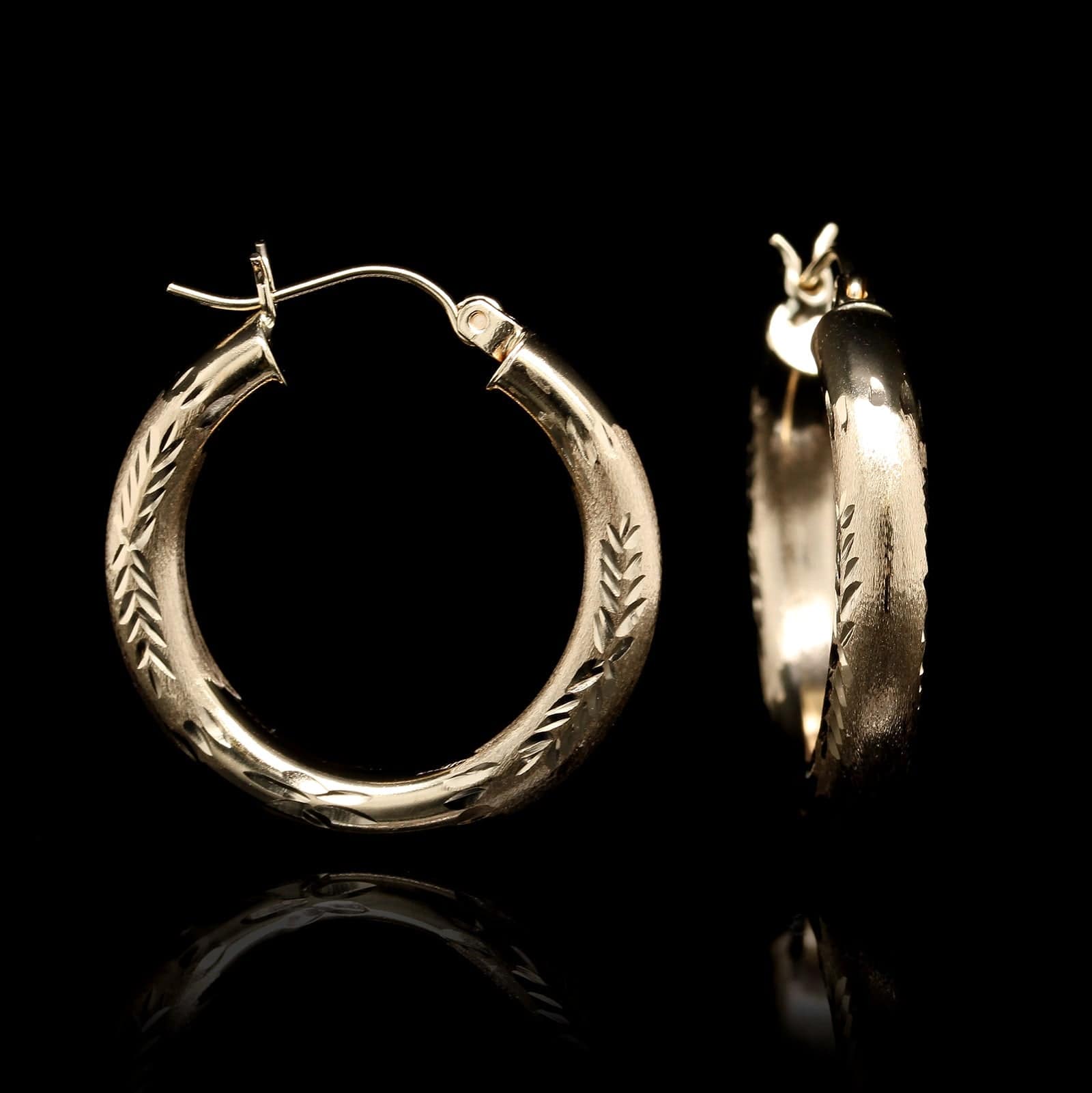 14K Yellow Gold Estate Diamond Cut Hoop Earrings, 14k yellow gold, Long's Jewelers