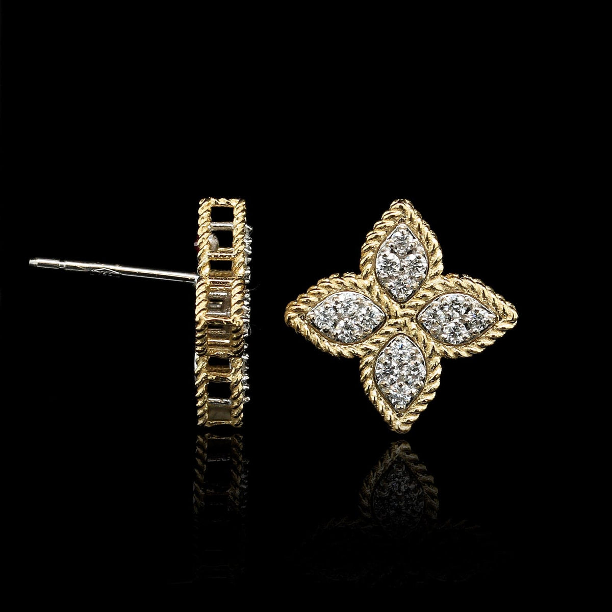 Roberto Coin 18K Yellow Gold Estate Diamond Princess Flower Earrings