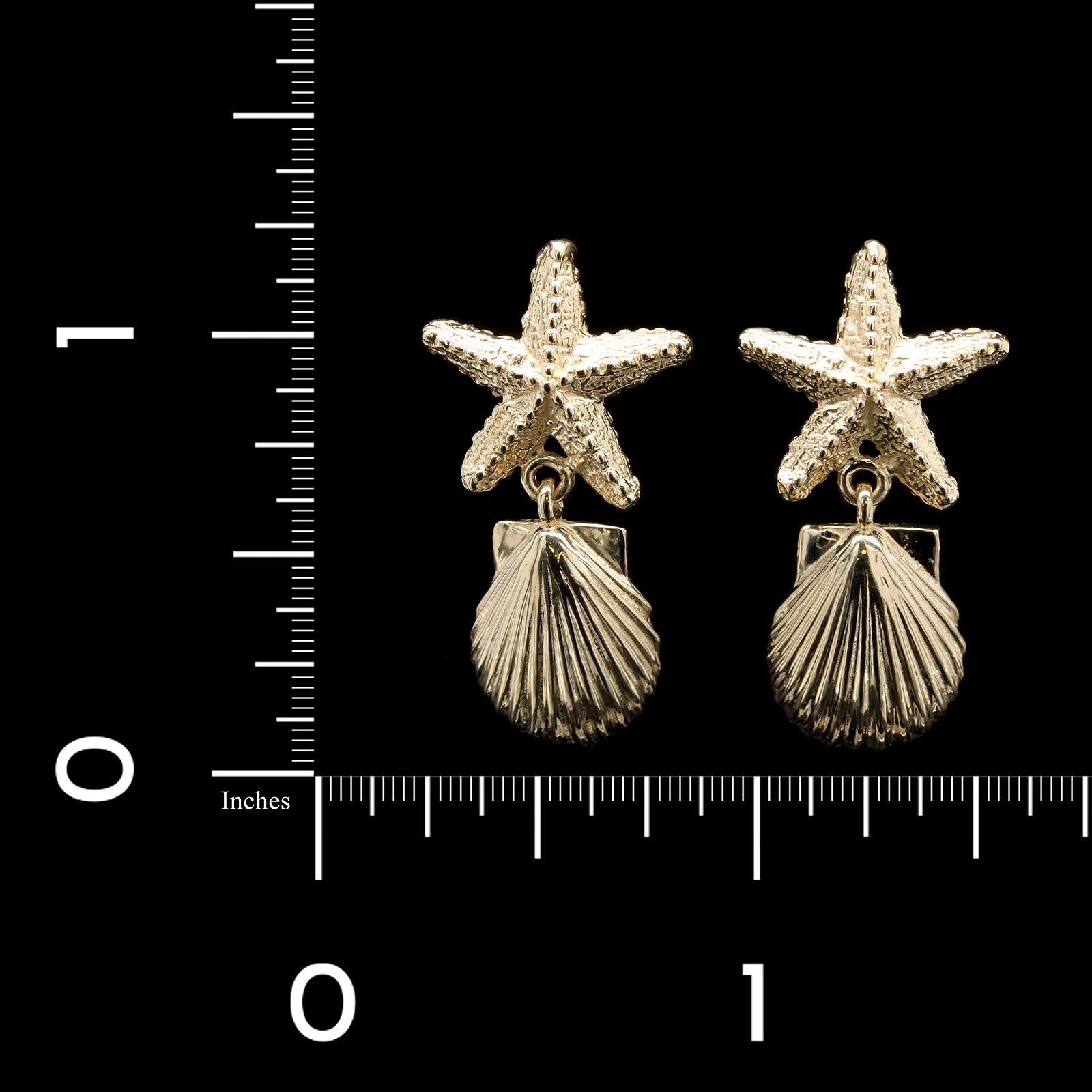 14K Yellow Gold Estate Starfish and Seashell Earrings