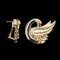 14K Yellow Gold Estate Swan Earrings