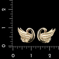 14K Yellow Gold Estate Swan Earrings