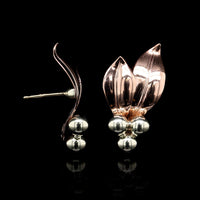 Retro 14K Rose and Yellow Gold Estate Berry with Leaf Earrings