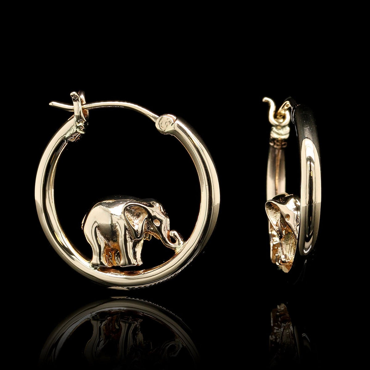 14K Yellow Gold Estate Elephant Hoop Earrings
