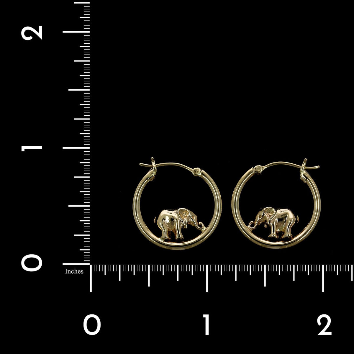 14K Yellow Gold Estate Elephant Hoop Earrings