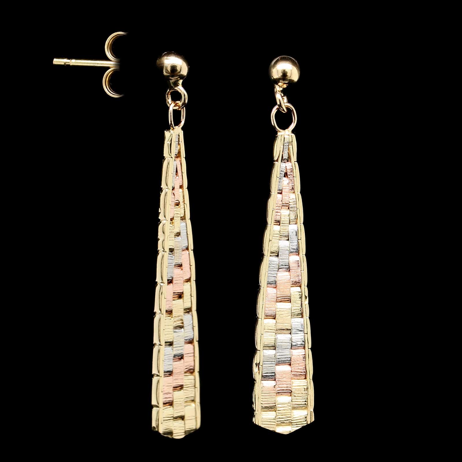 14K Tricolor Gold Estate Drop Earrings