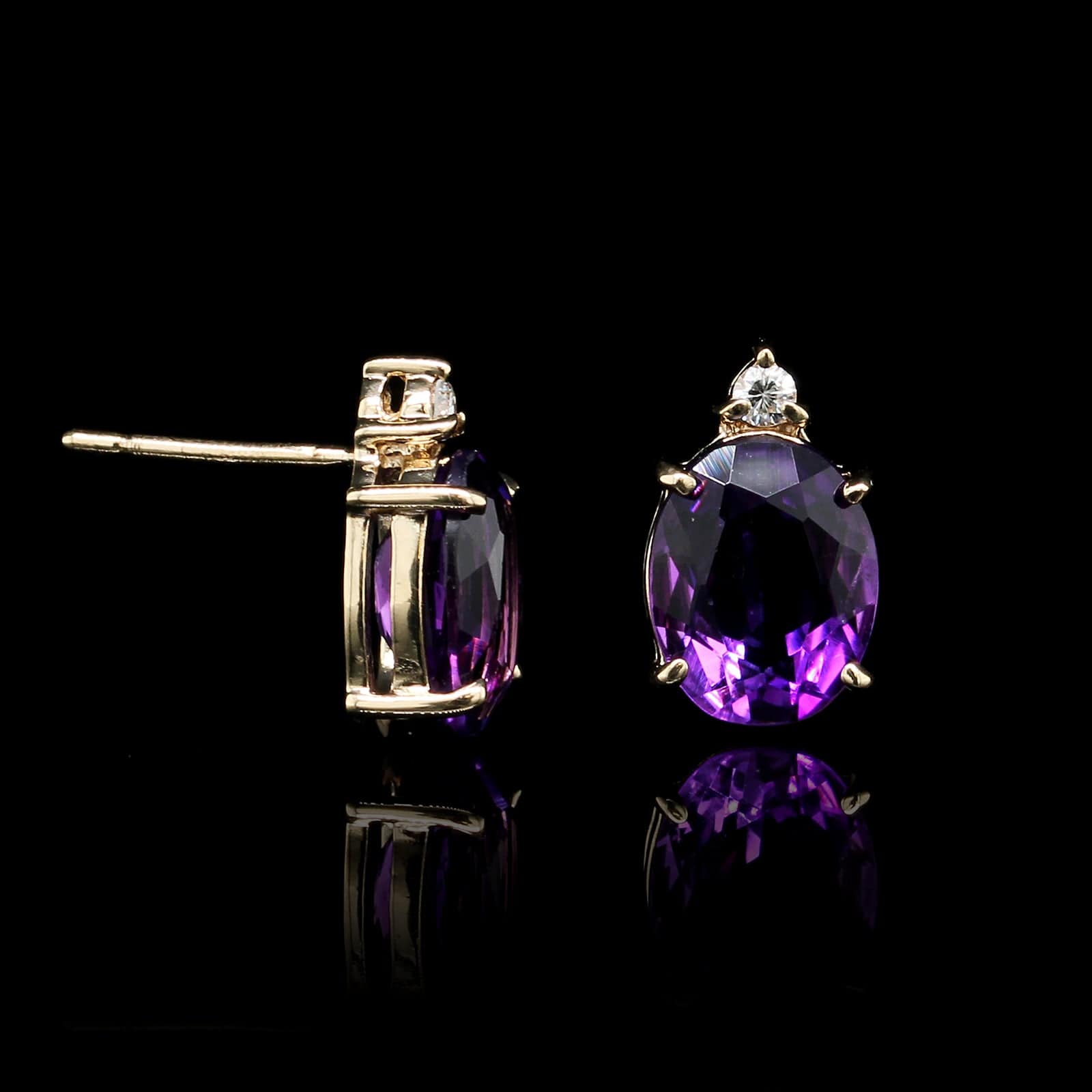 14K Yellow Gold Estate Amethyst and Diamond Earrings