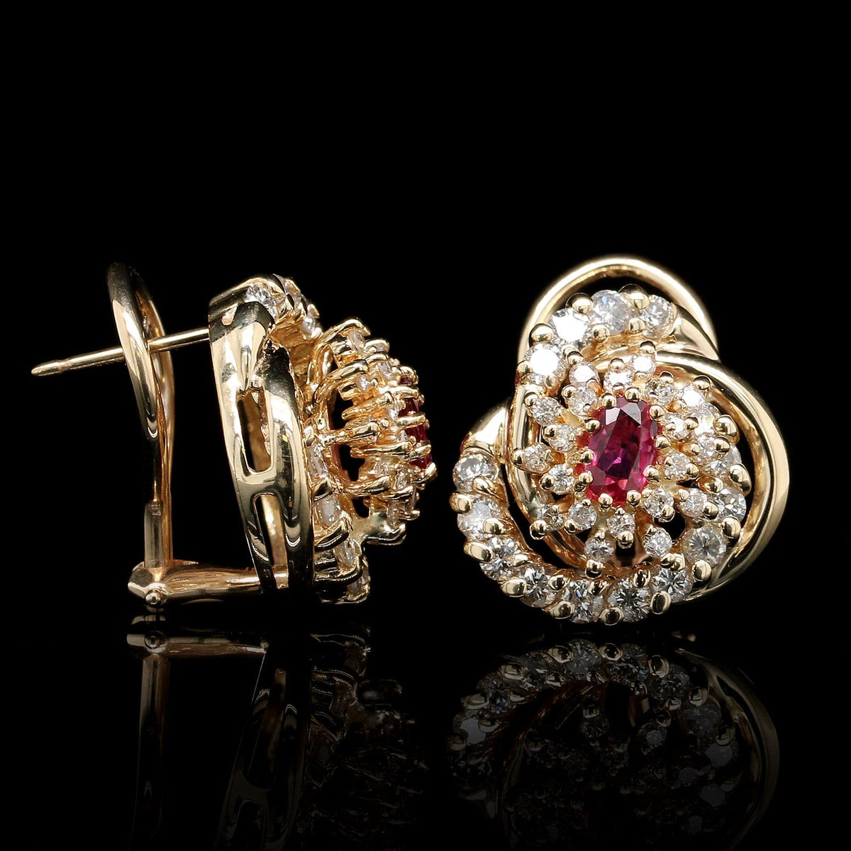14K Yellow Gold Estate Ruby and Diamond Earrings