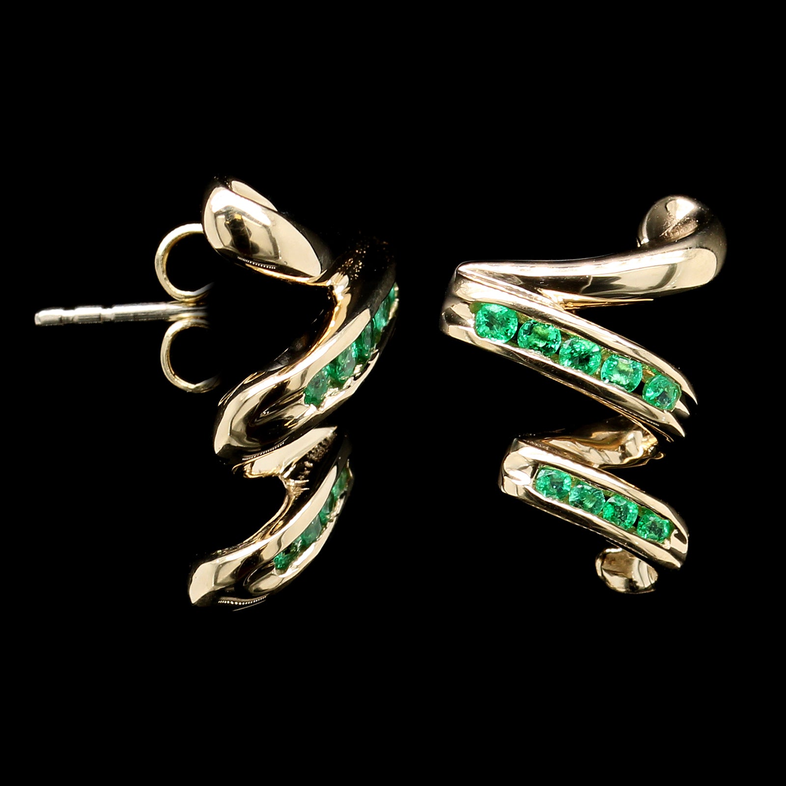 14K Yellow Gold Estate Emerald Earrings