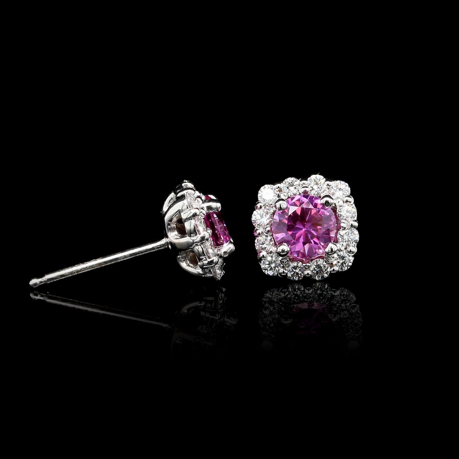 14K White Gold Estate Pink Sapphire and Diamond Earrings