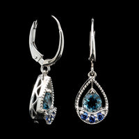 14K White Gold Estate Blue Topaz and Sapphire Earrings