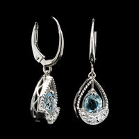 14K White Gold Estate Blue Topaz and Diamond Earrings