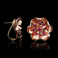 14K Rose Gold Estate Ruby Flower Earrings