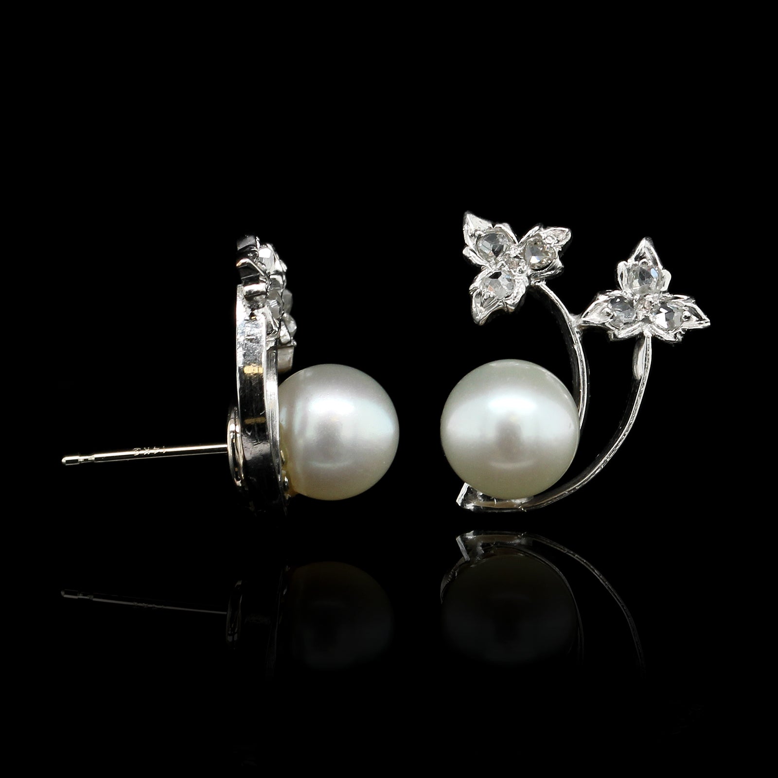 14K White Gold Estate Cultured Pearl and Diamond Earrings