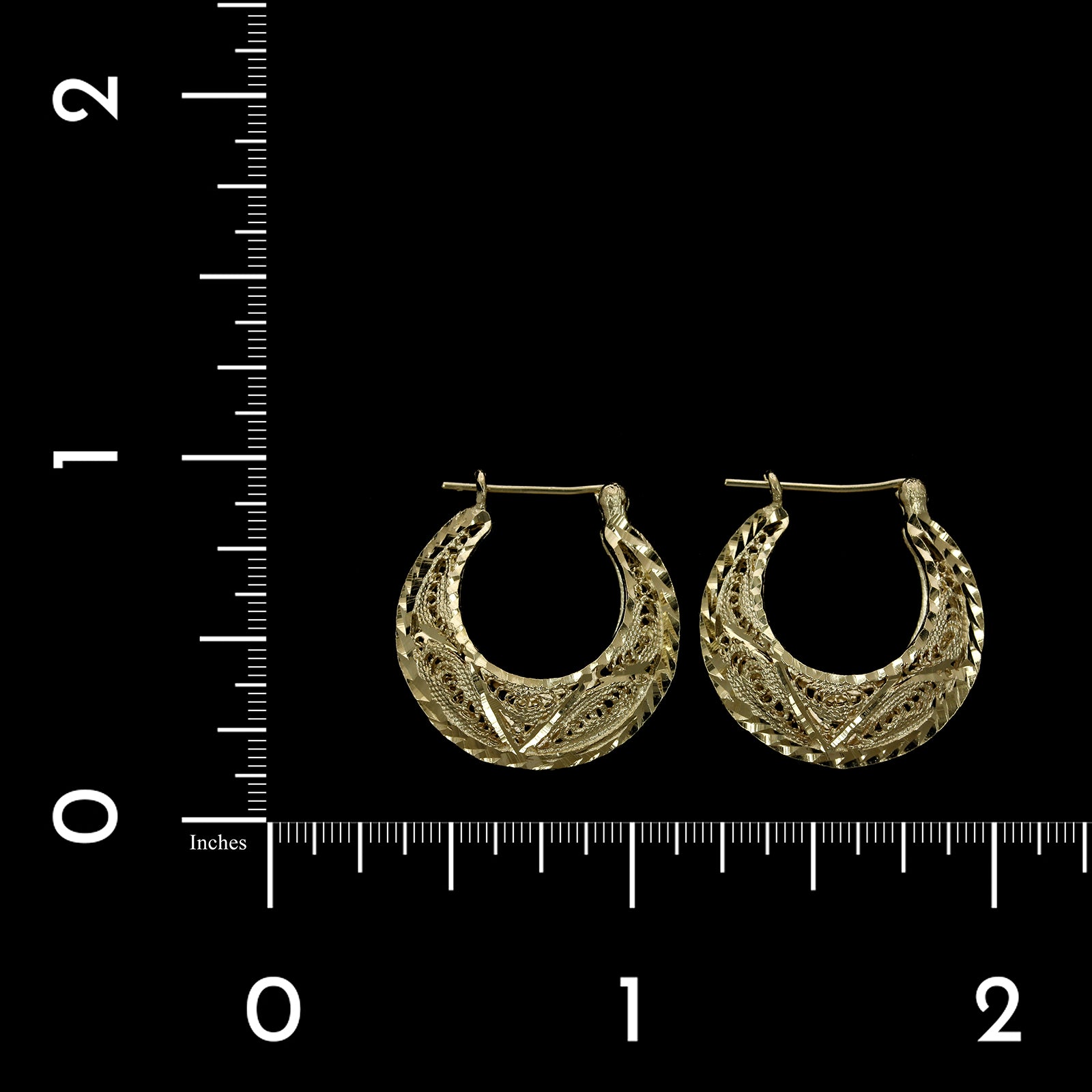 14K Yellow Gold Estate Filigree Hoop Earrings