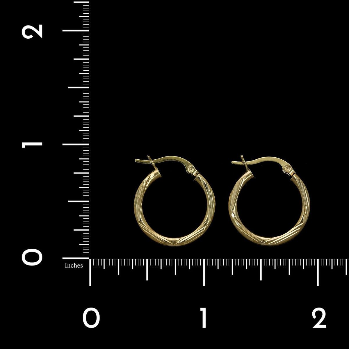 14K Yellow Gold Estate Diamond Cut Hoop Earrings