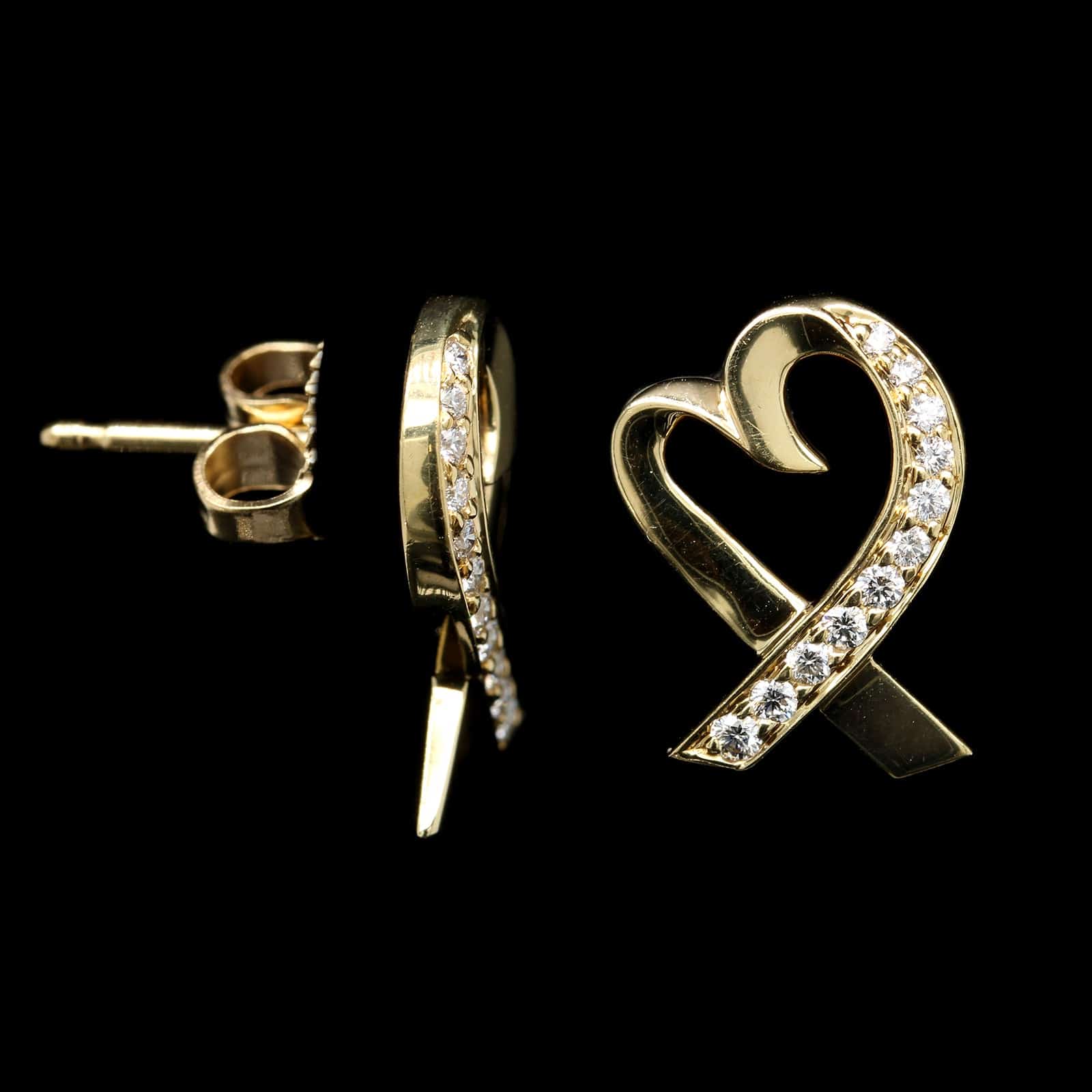 Tiffany & Co. Paloma Picasso 18K Yellow Gold Estate Diamond Loving Heart Earrings