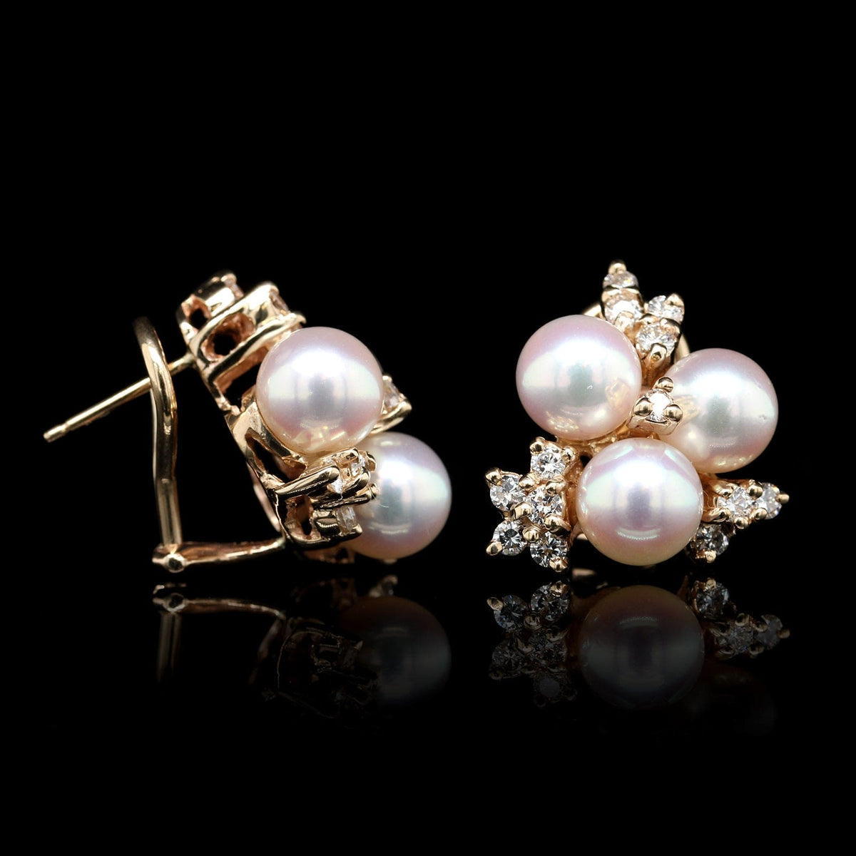 14K Yellow Gold Estate Cultured Pearl and Diamond Earrings