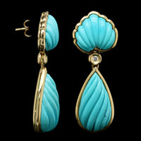 18K Yellow Gold Estate Turquoise and Diamond Earrings
