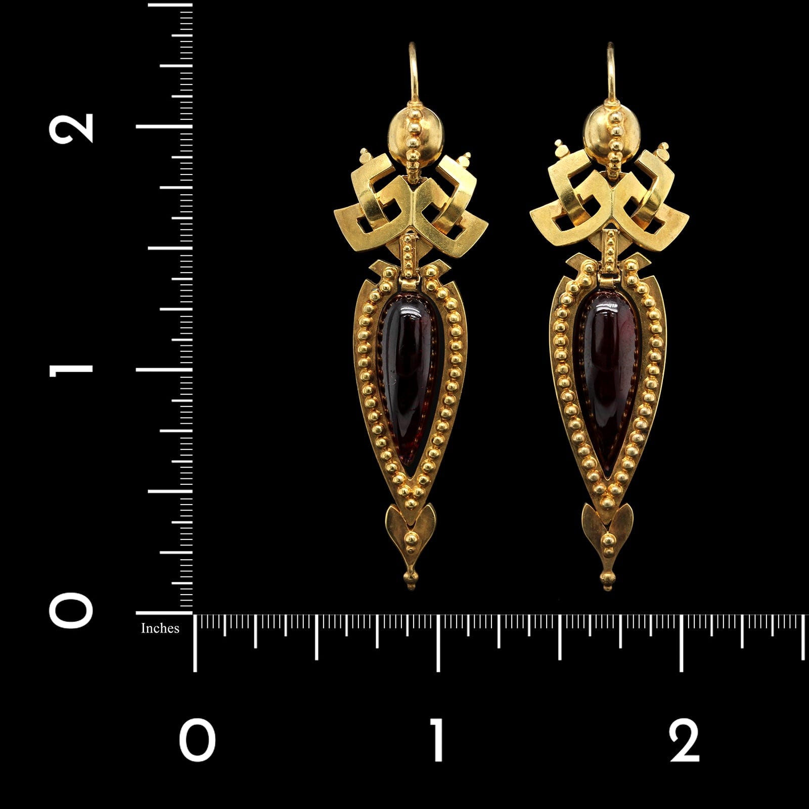 Antique 14K Yellow Gold Estate Garnet Earrings