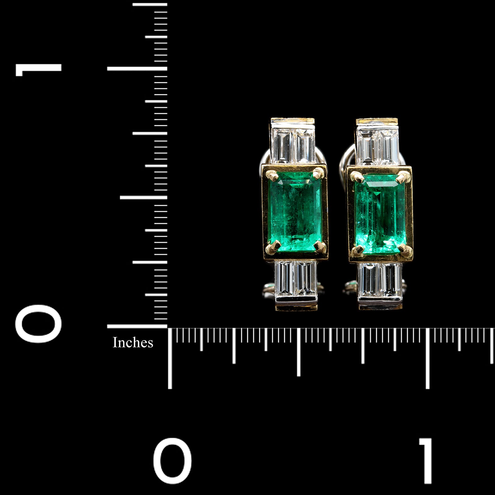 18K Two-tone Gold Estate Emerald and Diamond Earrings