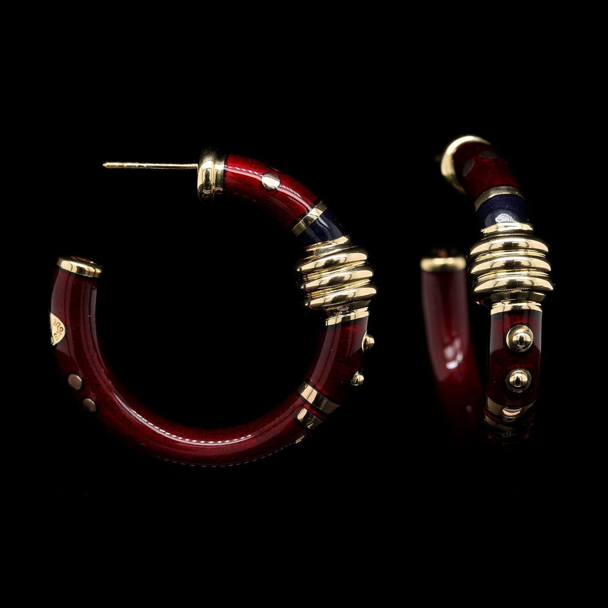La Nouvelle Bague 18K Yellow Gold Estate Enamel Hoops