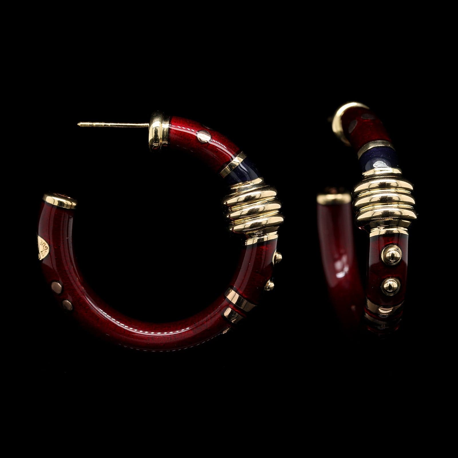La Nouvelle Bague 18K Yellow Gold Estate Enamel Hoops