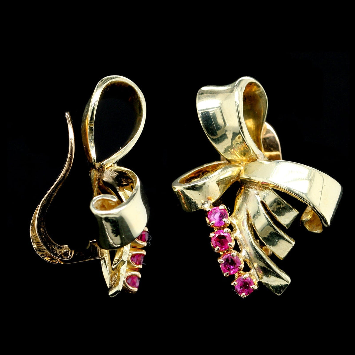 Retro 14K Rose and Yellow Gold Estate Ruby Clip Earrings