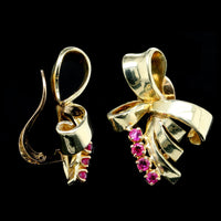 Retro 14K Rose and Yellow Gold Estate Ruby Clip Earrings