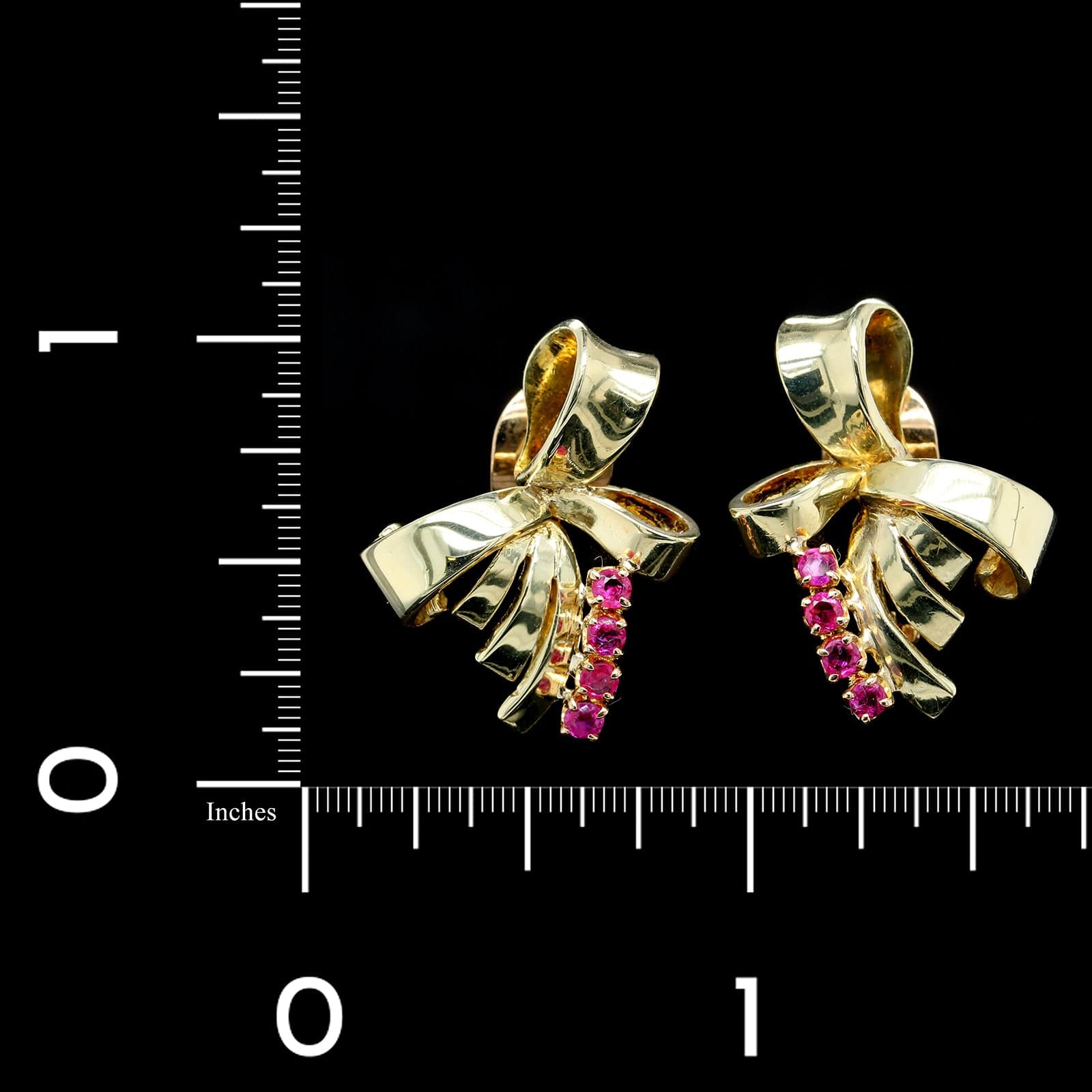 Retro 14K Rose and Yellow Gold Estate Ruby Clip Earrings