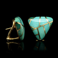 Angela Cummings 18K Yellow Gold Estate Turquoise Inlay Earrings