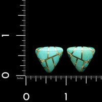 Angela Cummings 18K Yellow Gold Estate Turquoise Inlay Earrings