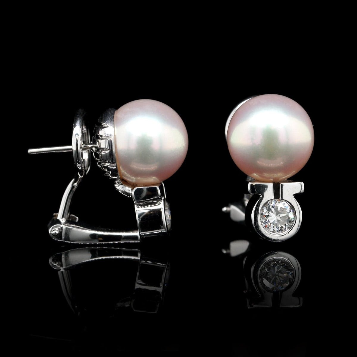 Platinum Estate Cultured Pearl and Diamond Earrings