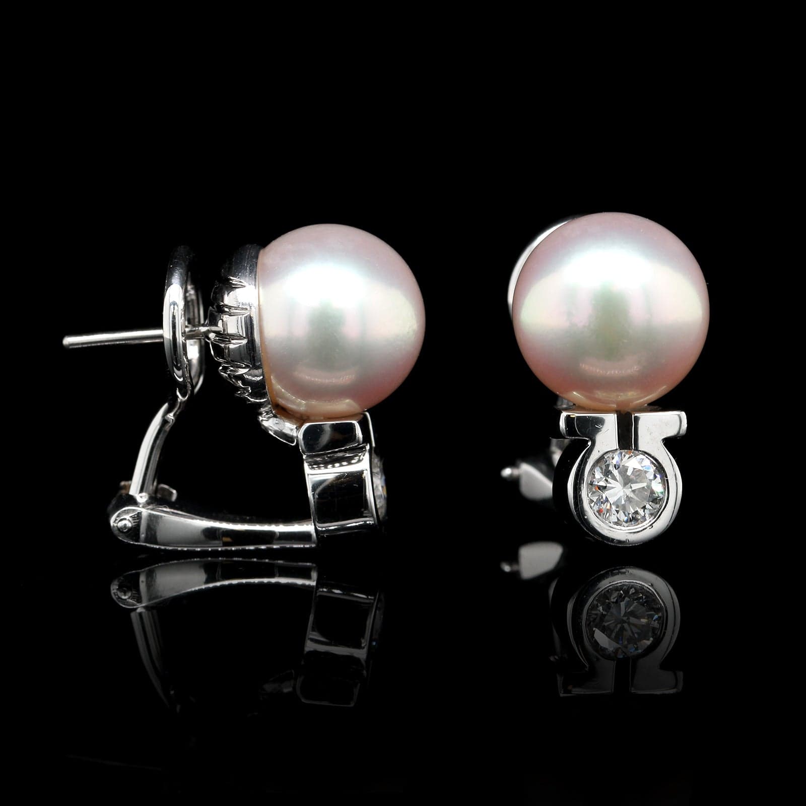 Platinum Estate Cultured Pearl and Diamond Earrings