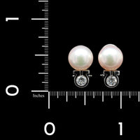 Platinum Estate Cultured Pearl and Diamond Earrings