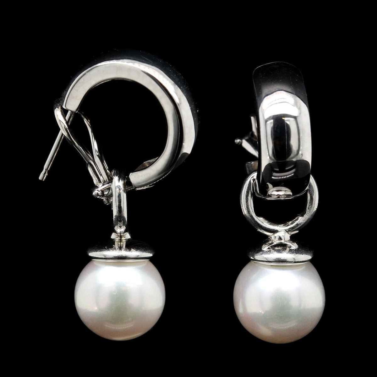 Platinum Estate Cultured Pearl and Diamond Earrings