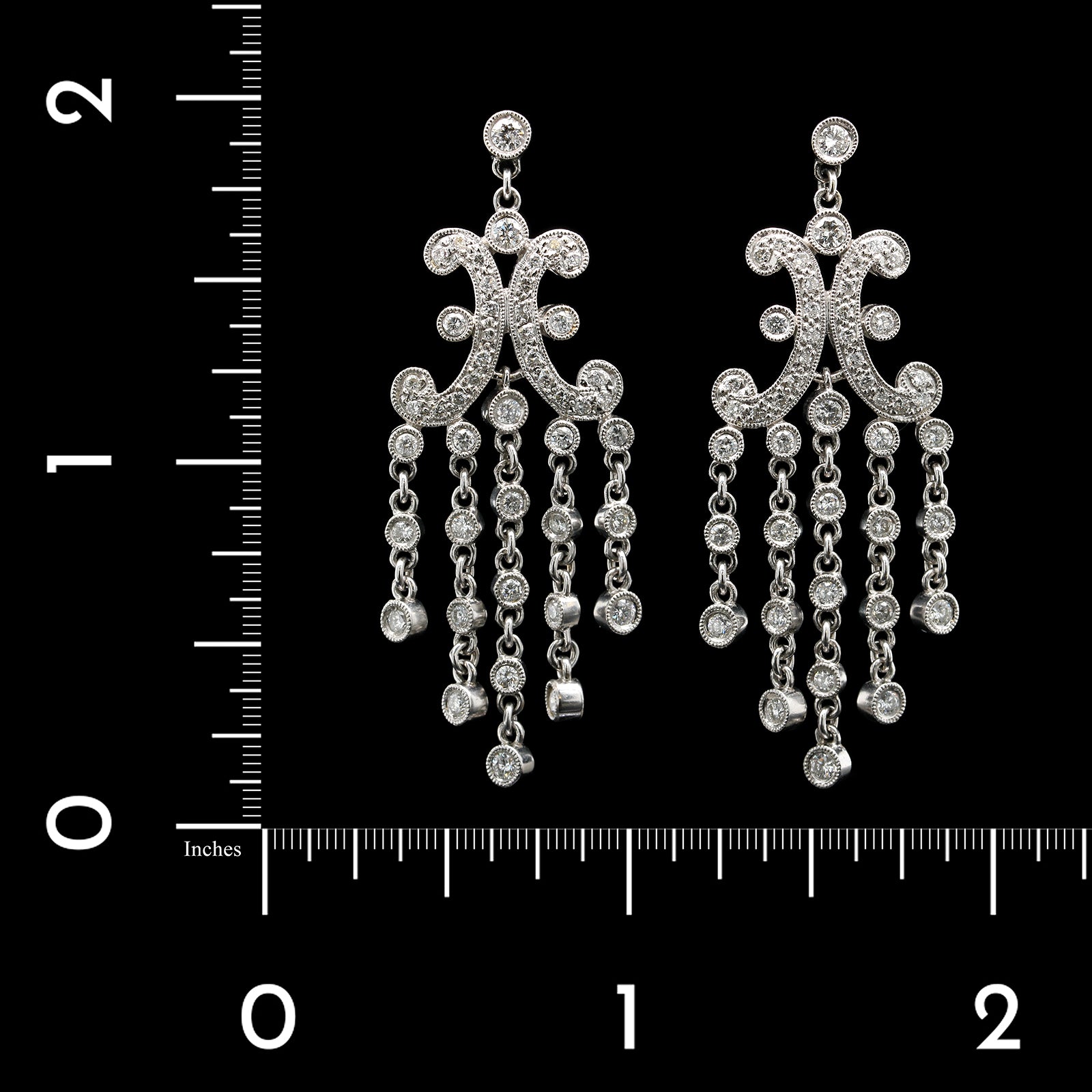 14K White Gold Estate and Diamond Fringe Earrings