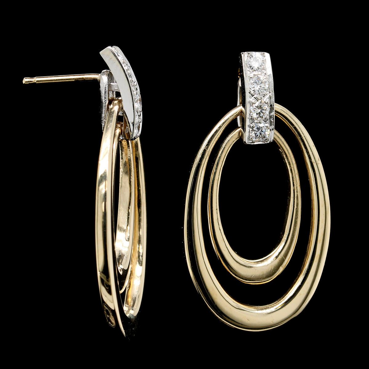 14K Two-tone Estate Diamond Drop Earrings