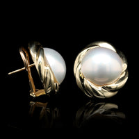 14K Yellow Gold Estate Mabe Cultured Pearl Earrings