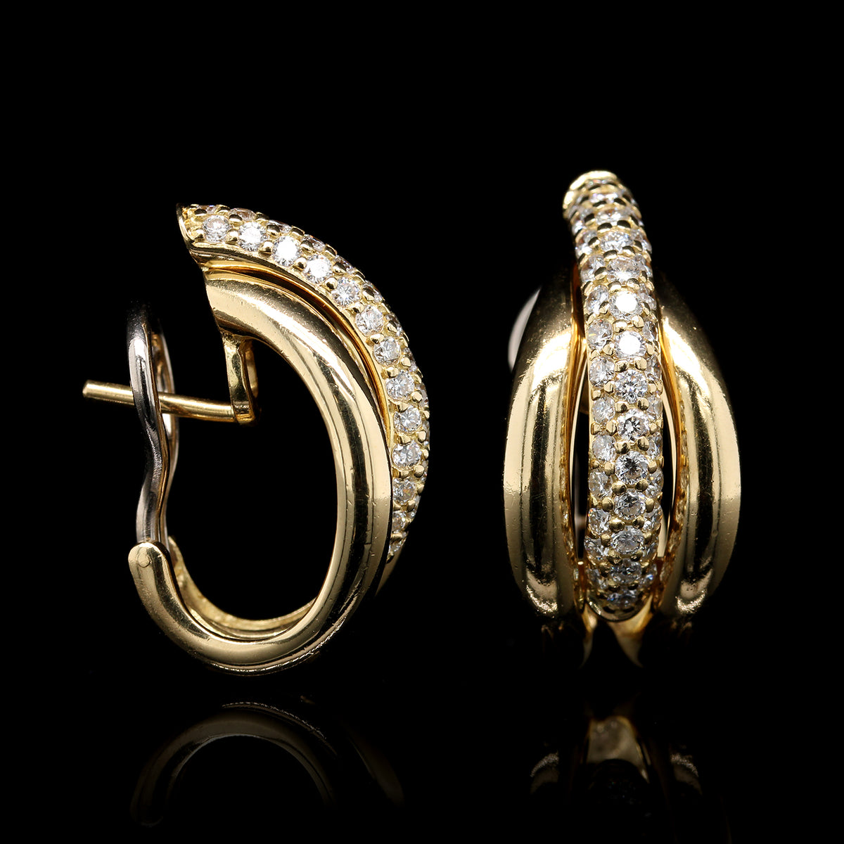 18K Yellow Gold Estate Diamond Half Hoop Earrings
