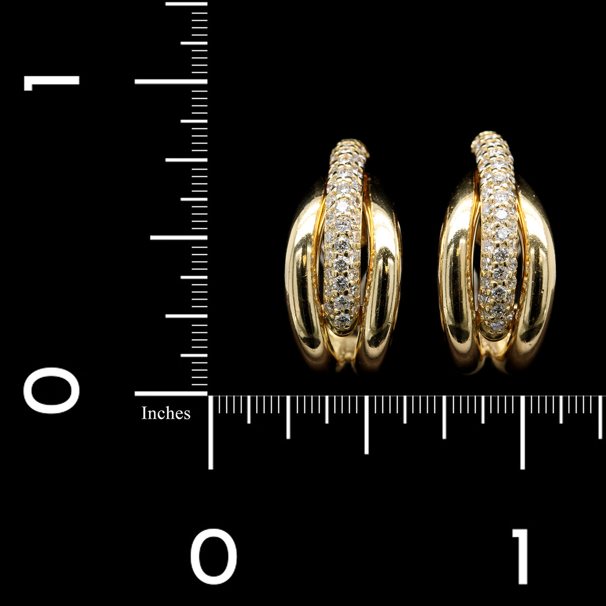 18K Yellow Gold Estate Diamond Half Hoop Earrings
