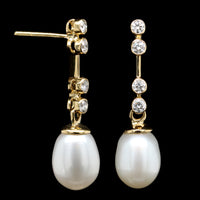 18K Yellow Gold Estate Cultured Pearl and Diamond Earrings