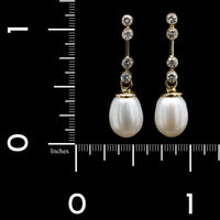 18K Yellow Gold Estate Cultured Pearl and Diamond Earrings