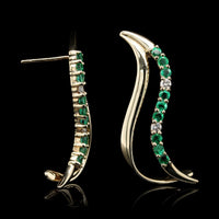 14K Yellow Gold Estate Emerald and Diamond Drop Earrings