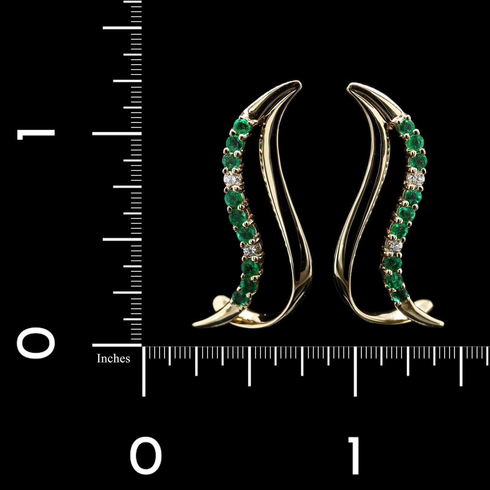 14K Yellow Gold Estate Emerald and Diamond Drop Earrings