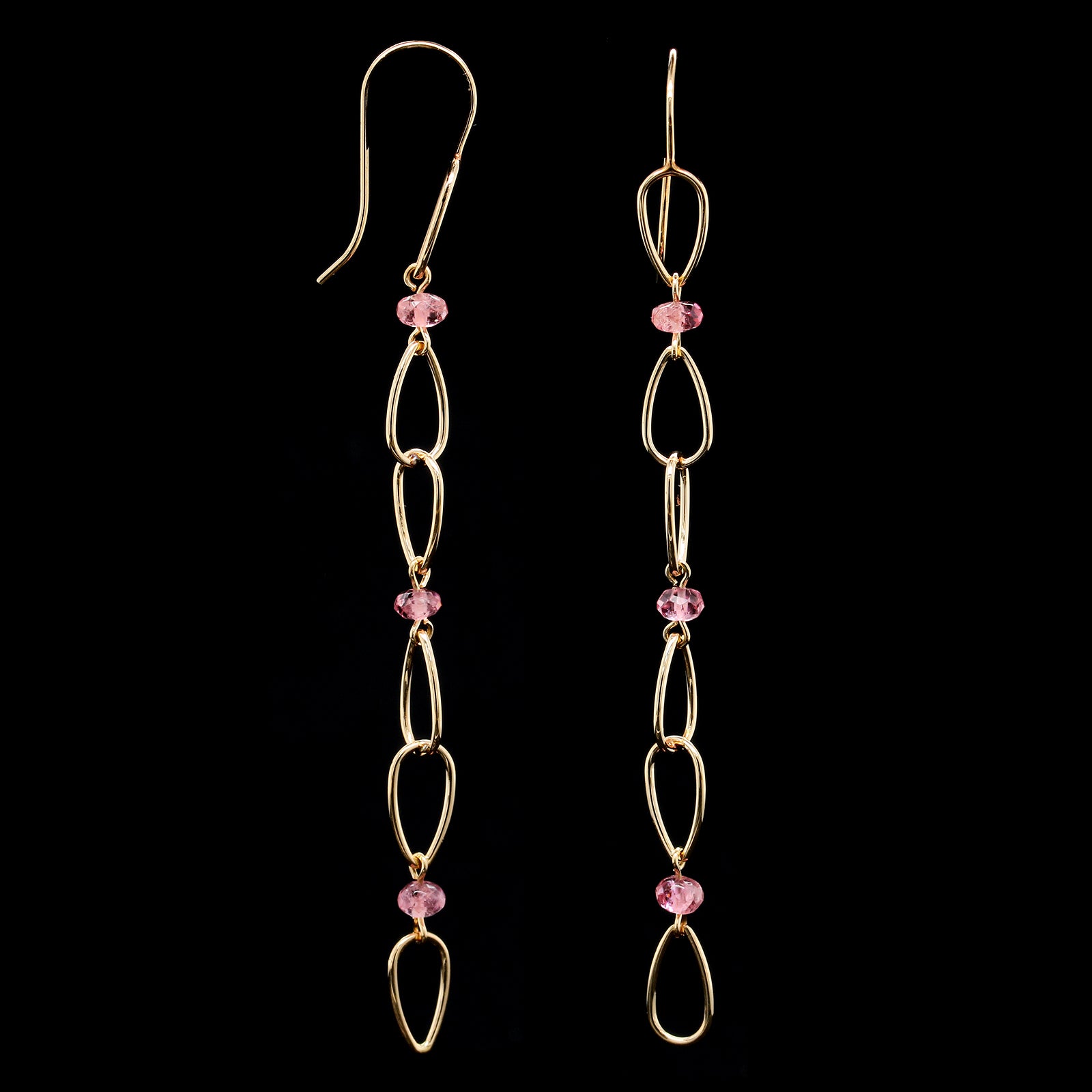 14K Yellow Gold Estate Pink Tourmaline Earrings