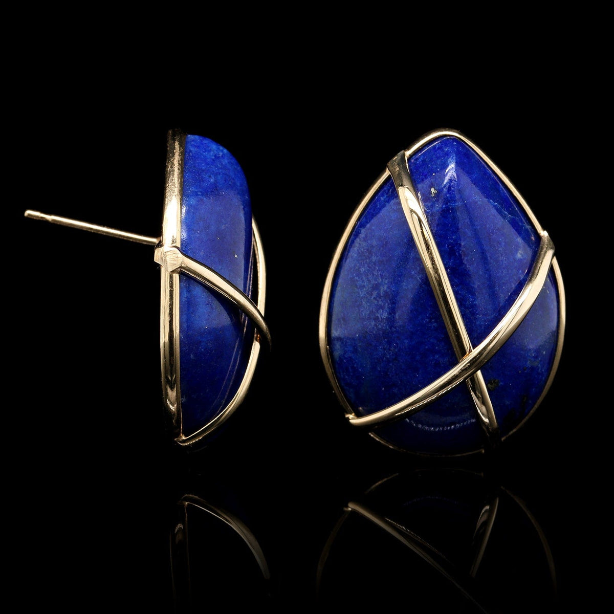 14K Yellow Gold Estate Lapis Lazuli Earrings