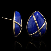 14K Yellow Gold Estate Lapis Lazuli Earrings