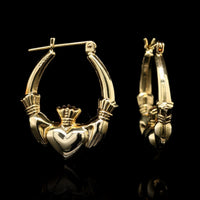 14K Yellow Gold Estate Claddagh Hoop Earrings