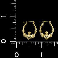 14K Yellow Gold Estate Claddagh Hoop Earrings